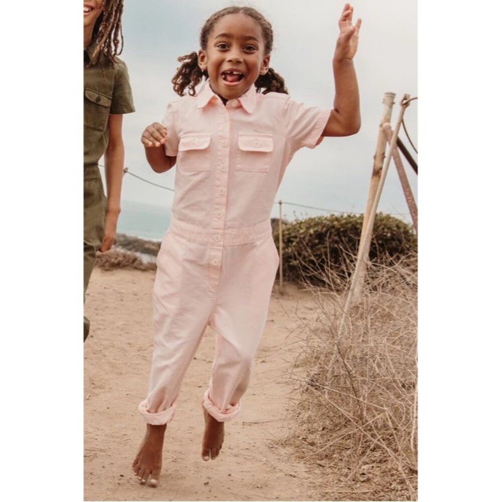 Outerknown Girls SEA Suit Jumpsuit Size 12 Light Pink Short Sleeve Button Down